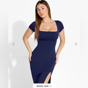 Popilush Royal Blue Square Neck Sheath Dress Cap Sleeve Midi Career Work Sz M